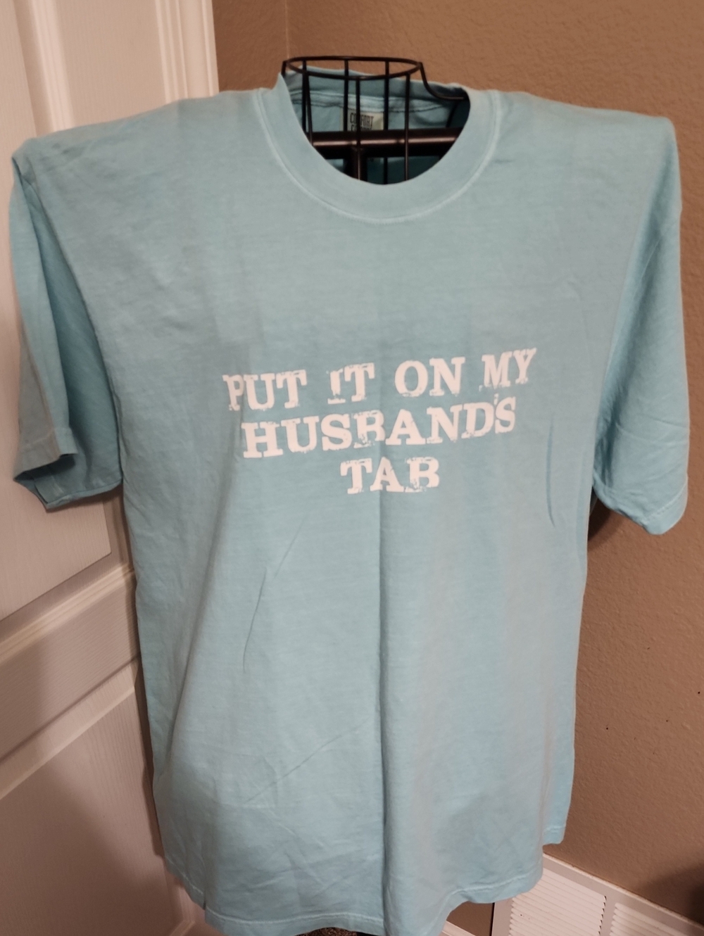 Light Blue Graphic Tee - 'Put It On My Husband's Tab'